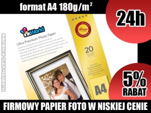 PAPIER FOTOGRAFICZNY INKWORLD - 20 ARKUSZY, FORMAT A4, GLOSSY, 180g.