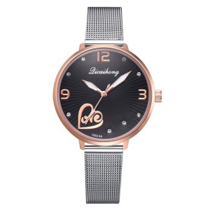 ZEGAREK DAMSKI - SERDUSZKO, SREBRNA BRANSOLETA, CIEMNA TARCZA