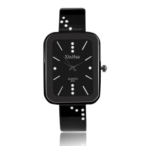 ZEGAREK DAMSKI XINHUA - CZARNA BRANSOLETKA Z CYRKONIAMI - PIĘKNY