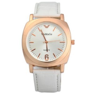 ZEGAREK DAMSKI - WOMAGE, BIAŁY PASEK, ZŁOTA KOPERTA, ELEGANCKI